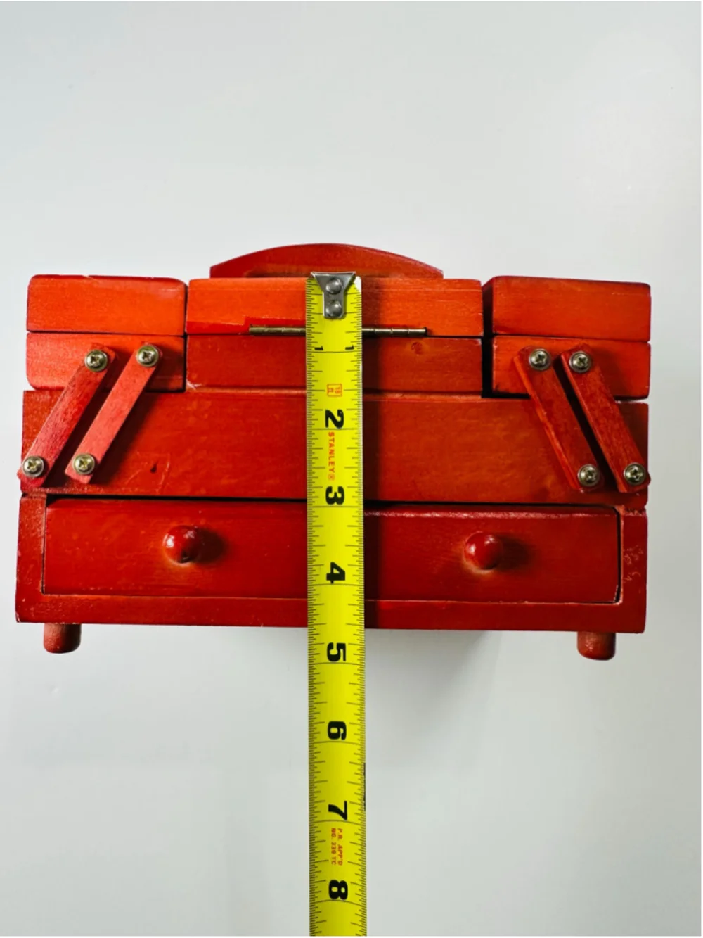 Mini Red Wooden Accordion Sewing Box Craft Organizer